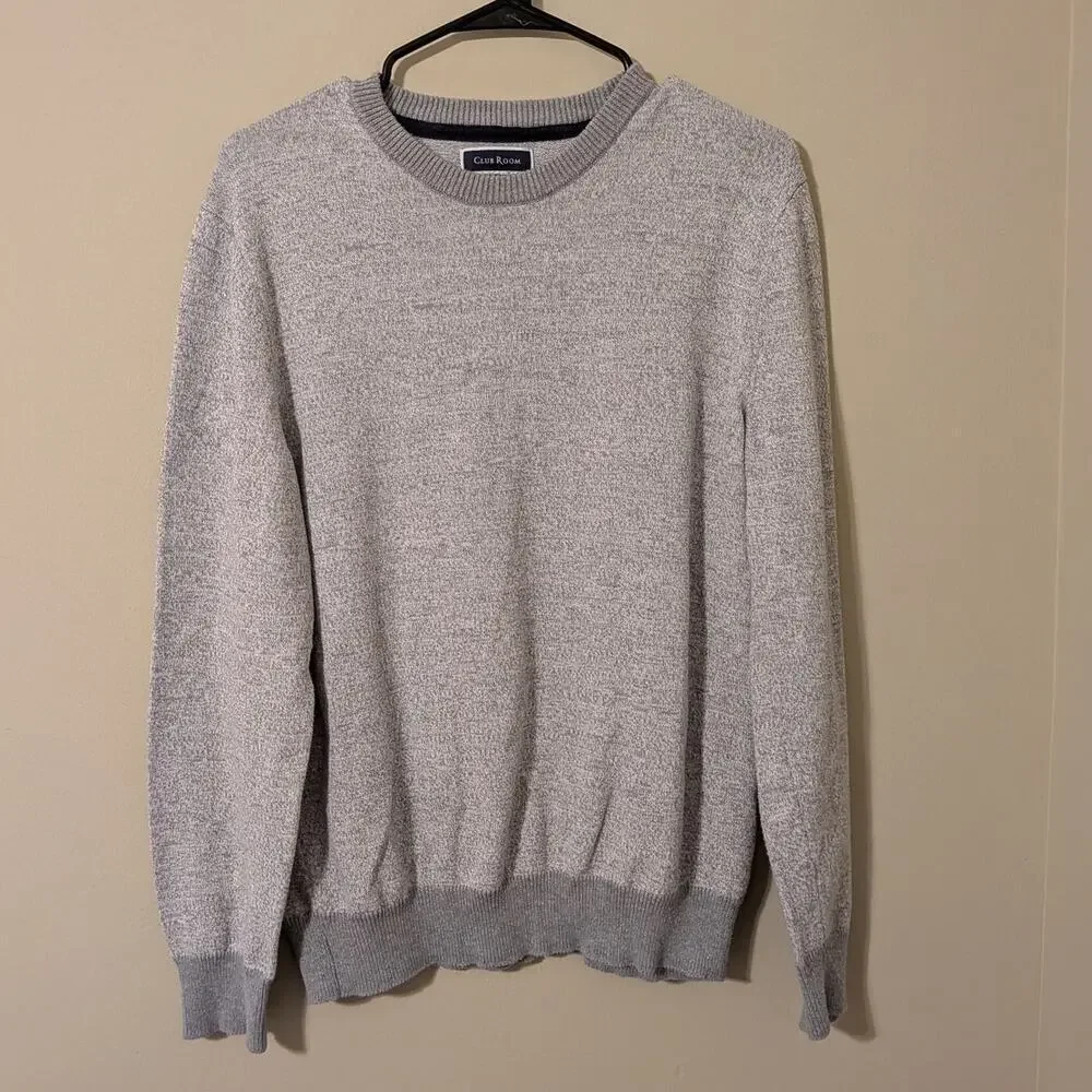 Club Room Grey/White Sweater With Ribbed Cuff/ Bottom